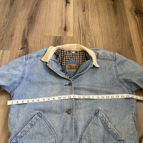 Vintage Blanket Lined Light Wash Denim Barn Chore Jacket Coat Large Read Stain - Picture 7 of 15